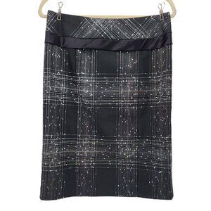 Nanette Lepore Wool Blend Plaid Black White Pencil Skirt Womens 6